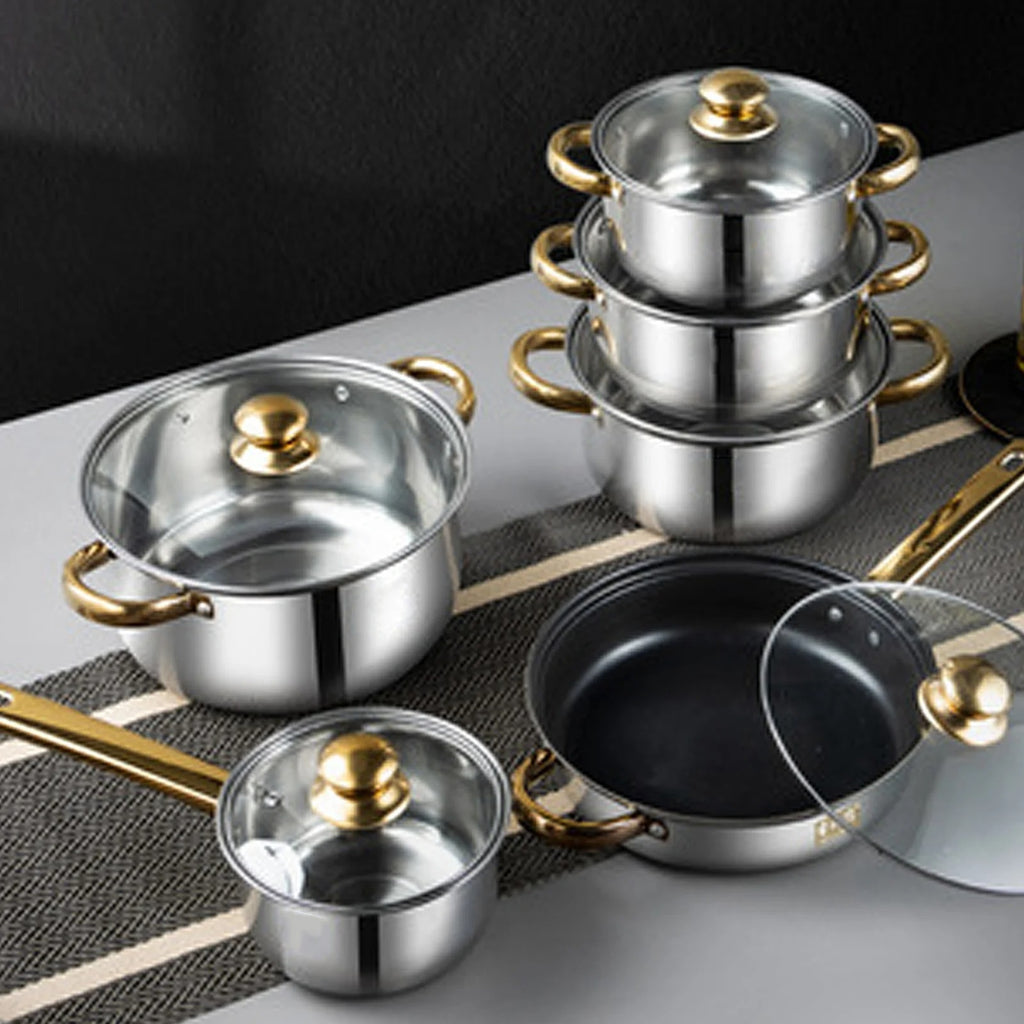 Set Pentole 12 Pezzi in Acciaio Inox .
