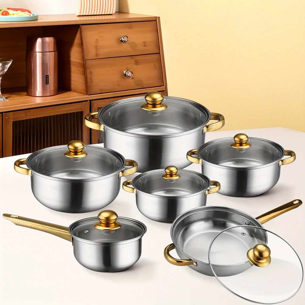 Set Pentole 12 Pezzi in Acciaio Inox .